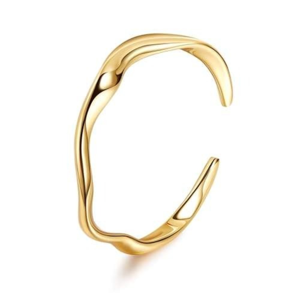 Gold Wavy‎ Open Cuff Bangle Bracelet Minimalist Molten Organic Design Jewelry